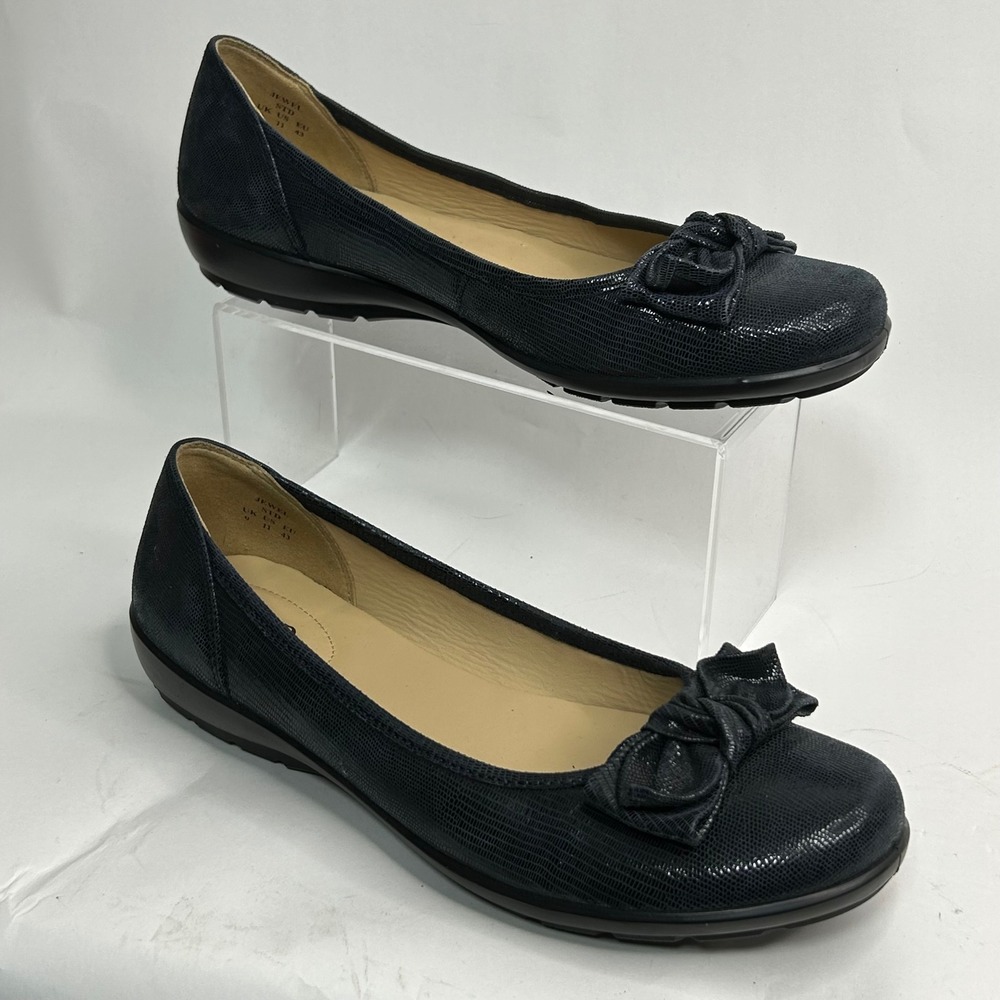 Hotter‎ Jewel Navy Blue lizard skin Textured Leather Bow Ballet Flats Womens 11